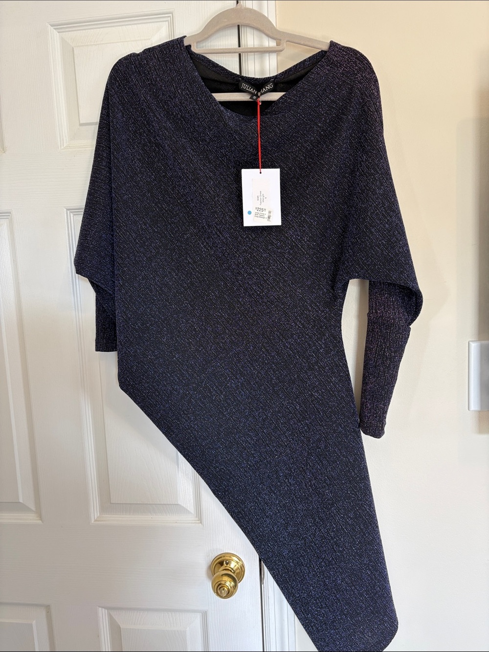 Julian Chang Asymmetrical Navy Sparkle Dress
